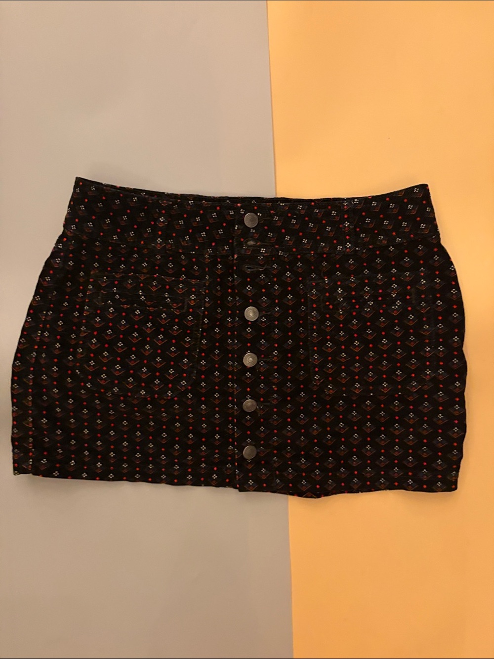 We The Free Black Mini Skirt with Red Accent Print